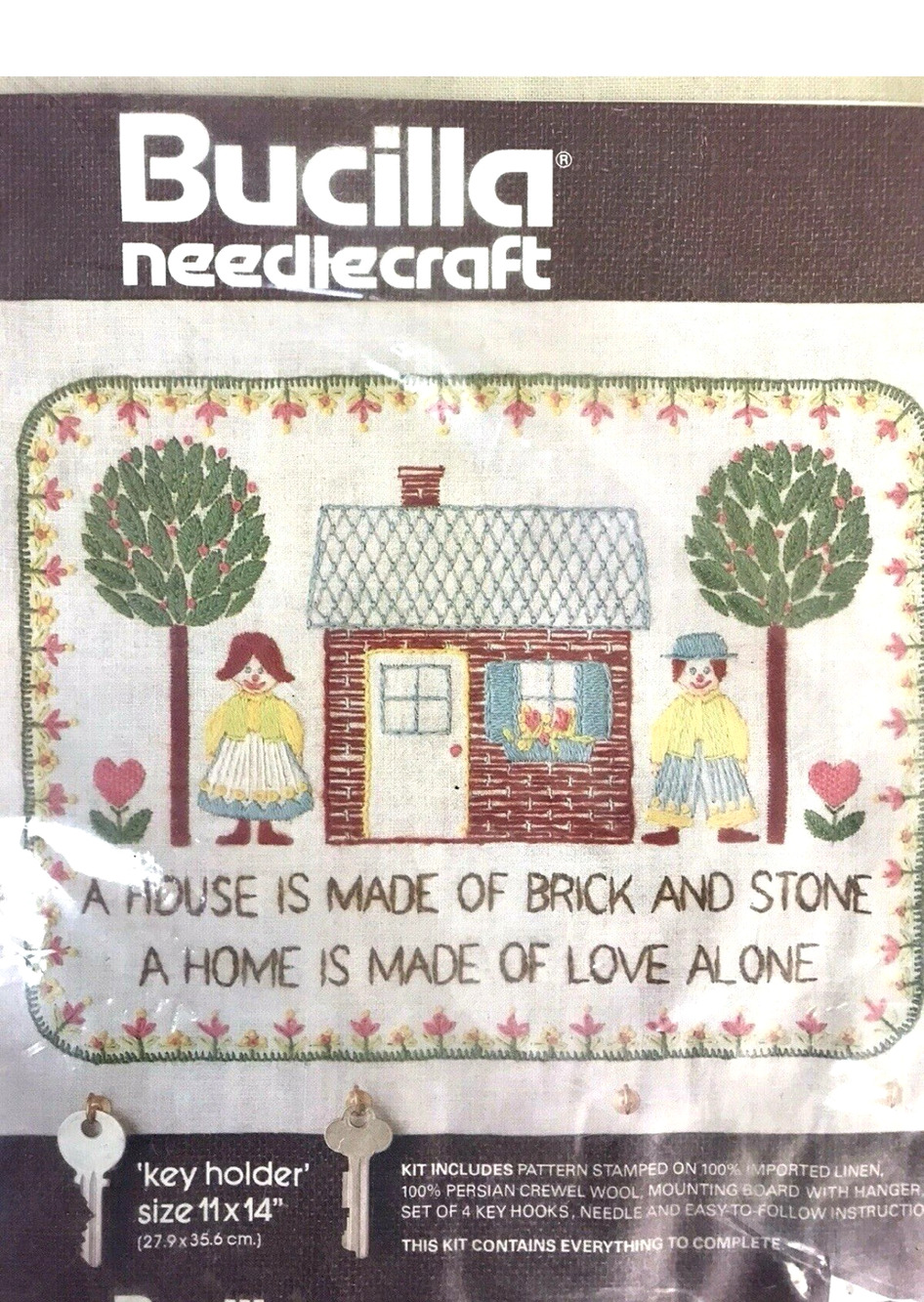 Bucilla Needlecraft Stamped Crewel Embroidery Kit Key Holder "A House Is Made"